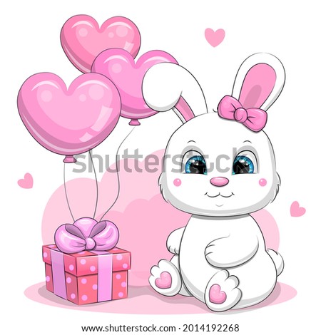 Cute Cartoon White Rabbit With Pink Gift And Balloons Vector Illustration Of An Animal Stock Fenykep 2014192268 Shutterstock Puzzlepix