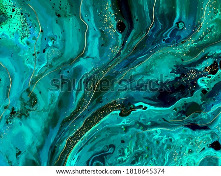 Green marble and gold abstract background texture. Abstract marbling with natural luxury style lines of marble and gold powder. Vector illustration