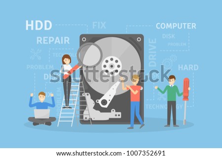 Hard disc repair. Concept of computer hardware service.