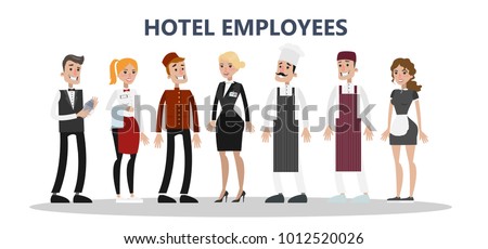 Hotel staff set. Maids and cleaning service, chef and receptionist.