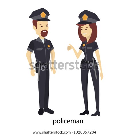 Isolated police couple in uniform on white.