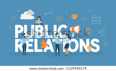 Public relations concept. Idea of making announcements through mass media to advertise your business. Management and marketing strategy. Flat vector illustration