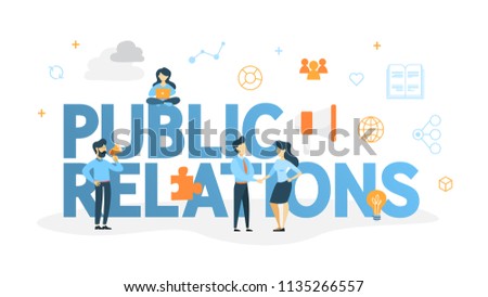 Public relations concept. Idea of making announcements through mass media to advertise your business. Management and marketing strategy. Flat vector illustration