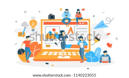 Network concept illustration. Online communication and global connection. Idea of modern technology. People chat and send messages in the internet. Isolated flat line vector illustration