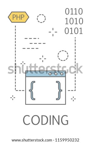 Coding concept. Programming and web design. Working as programmer. Idea of modern technology. Isolated flat vector illustration