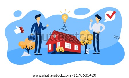 Real estate agent or broker concept. House sale offering. Isolated flat vector illustration