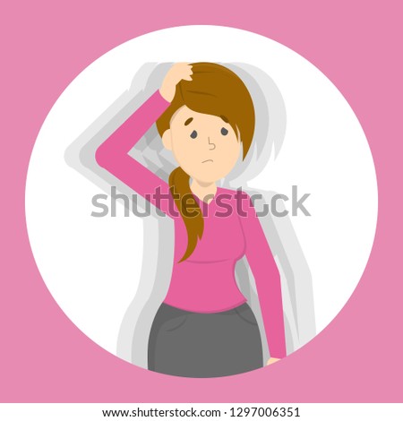 Blurred vision as a symptom of disease or migraine. Eye problem. Difficulty on focusing. Vector illustration in cartoon style