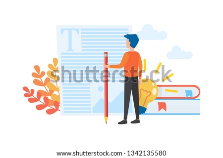 Copywriter concept. Idea of writing texts, creativity and promotion. Making valuable content and working as a freelancer. Text post in the internet. Vector flat illustration