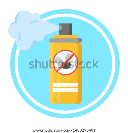 Repellent spray in the yellow bottle. Protection from the mosquito and other insect. Aerosol for bug bite prevention. Vector illustration in cartoon style Stock foto © 