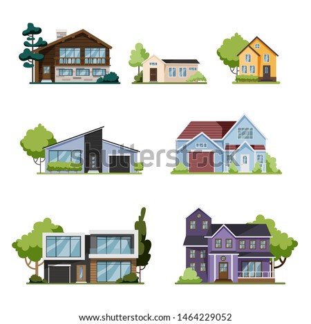 House set. Collection of cottage, modern architecture. Idea of real estate. Isolated flat illustration vector