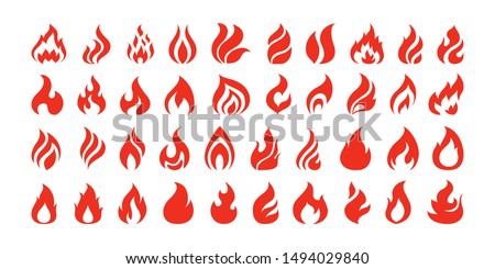 Set of red and orange fire flame. Collection of hot flaming element. Idea of energy and power. Isolated vector illustration in flat style