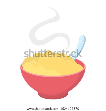 Mashed potato in the bowl. Delicious food, portion of vegetarian meal. Isolated vector illustration in cartoon style