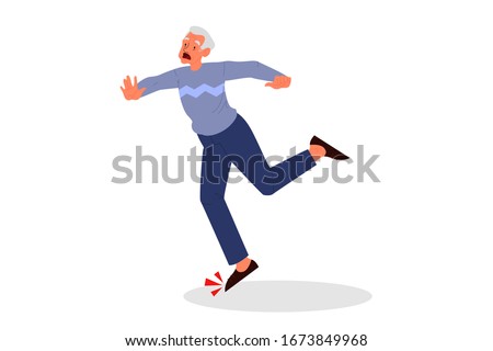 Retired men fell down. Elderly person falling on the floor. Pain and injury. Vector illustration in cartoon style