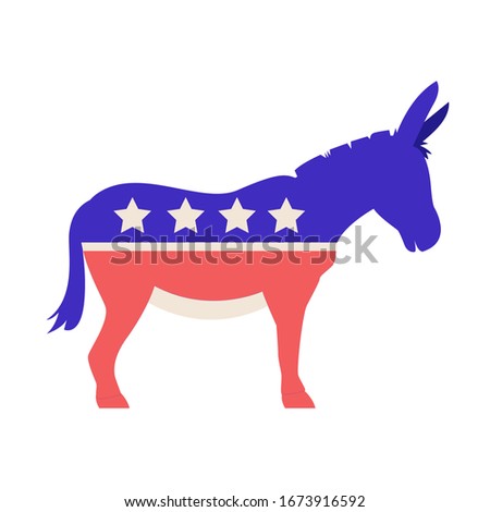 American democrat mule or donkey with american flag color and star. 2020 presidential election in the USA icon. Election campaign concept. Idea of politics and american government. Vector illustration