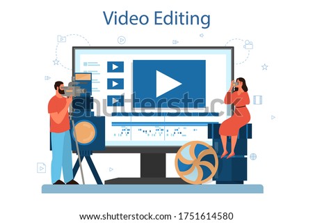 Video production or videographer online service or platform. Movie and cinema industry. Online video editing. Isolated vector illustration