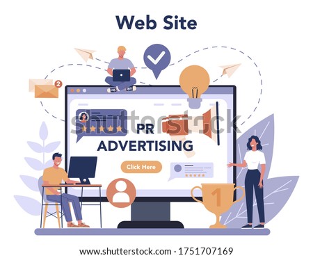 Public relations online service or platform. Idea of making announcements through mass media to advertise your business. Flat vector illustration