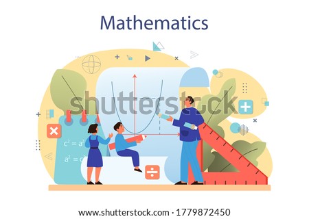 Math course concept. Learning mathematics, idea of education and knowledge. Science, technology, engineering, mathematics education. Isolated flat vector illustration