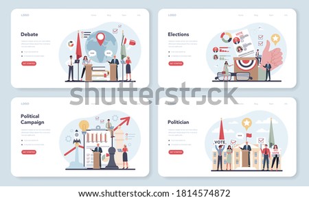 Politician web banner or landing page set. Idea of election and governement. Democratic governance. Political compaign, elections, debate. Isolated flat illustration