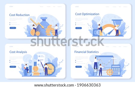 Cost optimization web banner or landing page set. Idea of cost and income balance. Spending and cost reduction, while maximizing business value. Isolated flat illustration vector