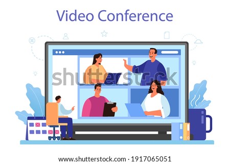 Directors board online service or platform. Business planning and development. Brainstorming or negotiating process. Online video conference. Flat vector illustration