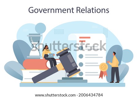 Government PR. Political party or political institutions public administration and promotion. Positive relationship with electorate building. Flat vector illustration