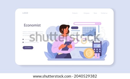 Economist web banner or landing page. Professional scientist studying economics and money. Idea of economic control and budgeting. Business capital. Vector illustration in cartoon style