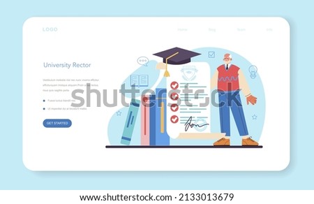 University professor web banner or landing page. Lecturer standing in front of chalkboard with formulas. University rector profession, bachelor and master degree diploma. Flat vector illustration Zdjęcia stock © 