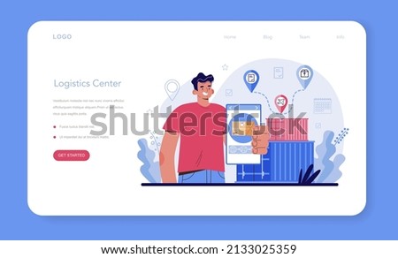 Loader service web banner or landing page. Stevedore in uniform carrying a cargo. Delivery man holding box. Idea of transportation and distribution. Flat vector illustration