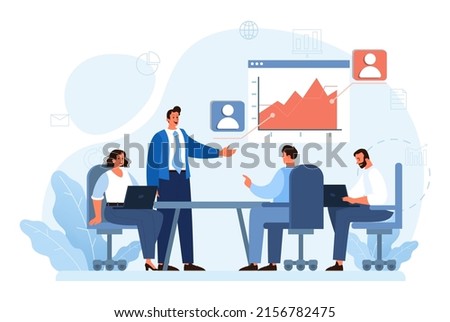 Expert concept. Professional business adviser provides solutions for business. Expertise and corporate consultancy. Idea of strategy management and troubleshooting. Flat vector illustration