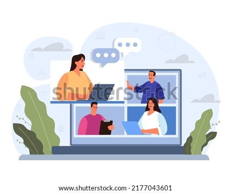 Leadership concept. Manager leading a workteam. Strategy and business planning. Workers support each other. Idea of startup and success achievement. Flat vector illustration