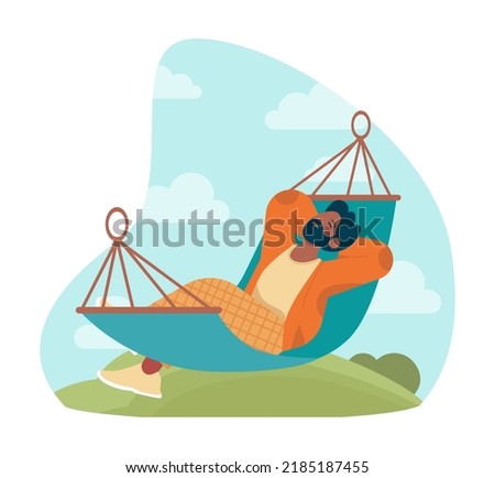 Happy and calm character. Idea of heart and mind harmony. Mental peace, relaxation, recreation and selftime. Flat vector illustration