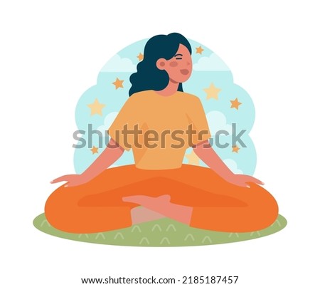 Happy and calm character. Idea of heart and mind harmony. Mental peace, relaxation, recreation and selftime. Flat vector illustration