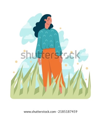 Happy and calm character. Idea of heart and mind harmony. Mental peace, relaxation, recreation and selftime. Flat vector illustration