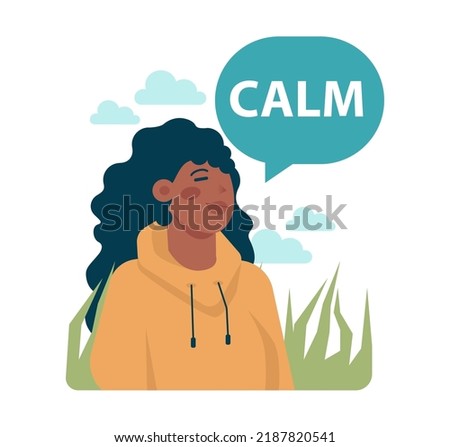 Happy and calm character. Idea of heart and mind harmony. Mental peace, relaxation, recreation and selftime. Flat vector illustration