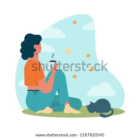 Happy and calm character. Idea of heart and mind harmony. Mental peace, relaxation, recreation and selftime. Flat vector illustration