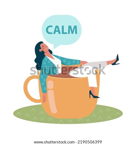 Happy and calm character. Idea of heart and mind harmony. Mental peace, relaxation, recreation and selftime. Flat vector illustration