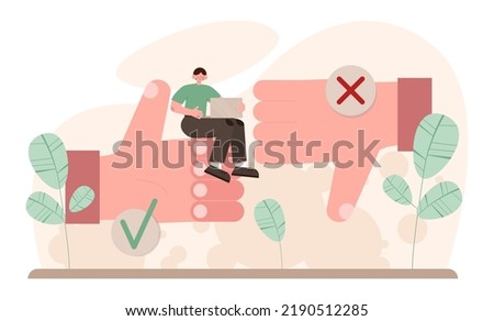 Comparison concept. Pros and cons with two choices. Risk and benefits analysis. Difficult decision-making. Two options dilemma. Flat vector illustration
