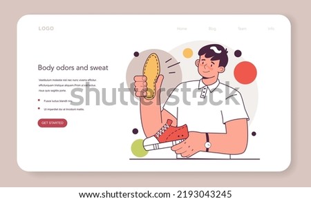 Feet problem correction. Character puting anatomical footwear insoles in thei shooes. Orthopedic treatment. Flat vector illustration