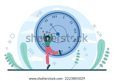 Fixation on the past concept. Character can't let go their past and memories. Burden of the past doesn't allow to move forward. Time flow fear. Flat vector illustration