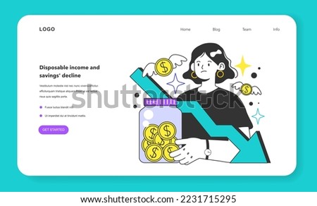 Disposable income and savings' decline as unemployment consequence web banner or landing page. Social problem of occupancy, job offer and workplace shortening. Economy theory. Flat vector illustration
