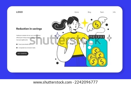 Reduction in savings as unemployment consequence web banner or landing page. Social problem of occupancy, job offer and workplace shortening. Economy theory. Flat vector illustration