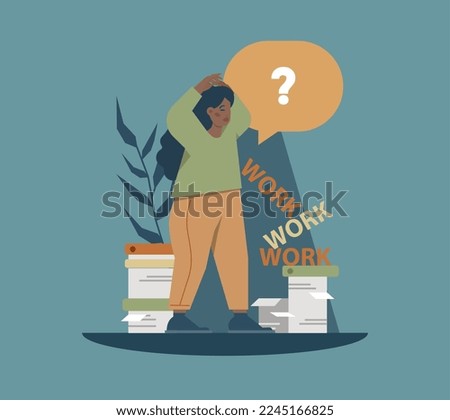 Workaholism, bad habit concept. Character with unhealthy lifestyle pattern or addiction. Overload character working all night. Flat vector illustration