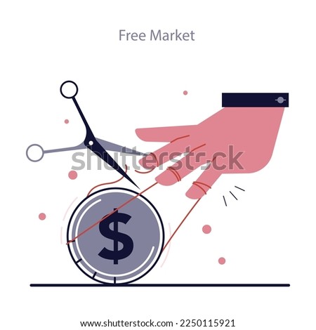 Free market. Right-wing politics ideology principle and value. Natural law, economics, authority and traditional ideas. Flat vector illustration