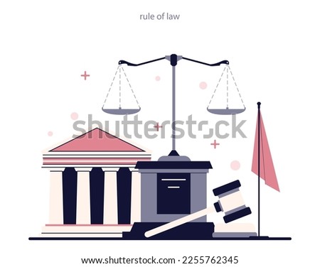 Democratic political system and democracy principle. Rule of law, people, institutions, and entities are equally accountable to country laws. Flat vector illustration