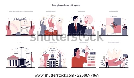 Democratic political system. Democracy principles where people have the authority to deliberate and decide legislation using the electoral process. Flat vector illustration