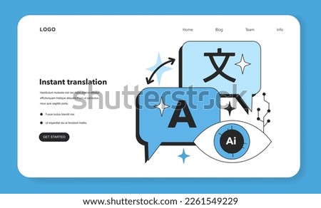 Neural network development trend in instant translation web banner or landing page. Self-learning computing system processing data. Deep machine learning technology. Flat vector illustration