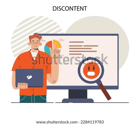 Discontent concept. Dissatisfaction of corporate report. Manager complain about reduction of business profit. Flat vector illustration