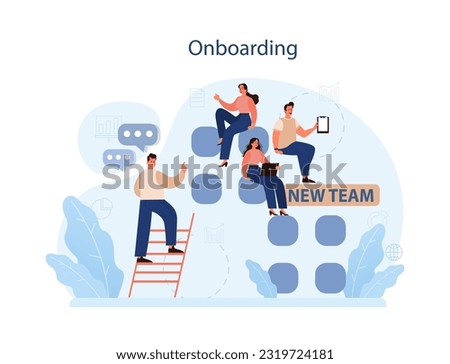 Human resources manager competency. Personnel management specialist. HR manager onboarding a new employee, maintaining warm welcome. Flat vector illustration