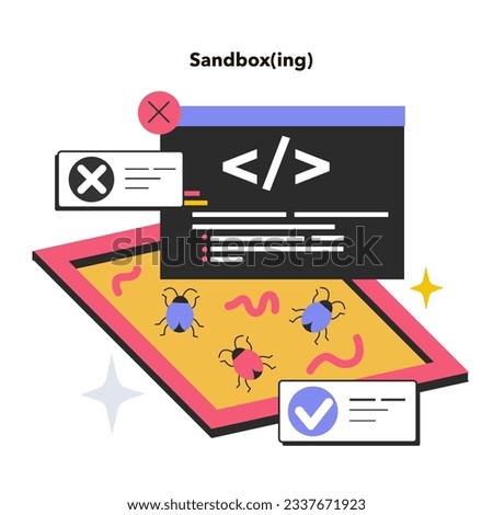 Sandboxing. Security mechanism for isolation and separation of running programs. System failures and software vulnerabilities detection. Flat vector illustration