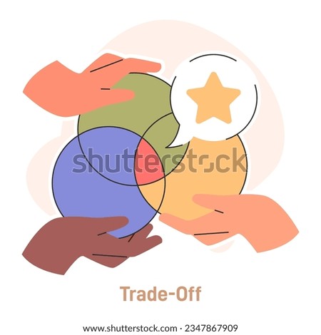Compromise. Finding common ground and search for mutual agreement. Trade-off between characters. Establishing a cooperative relationship. Flat vector illustration